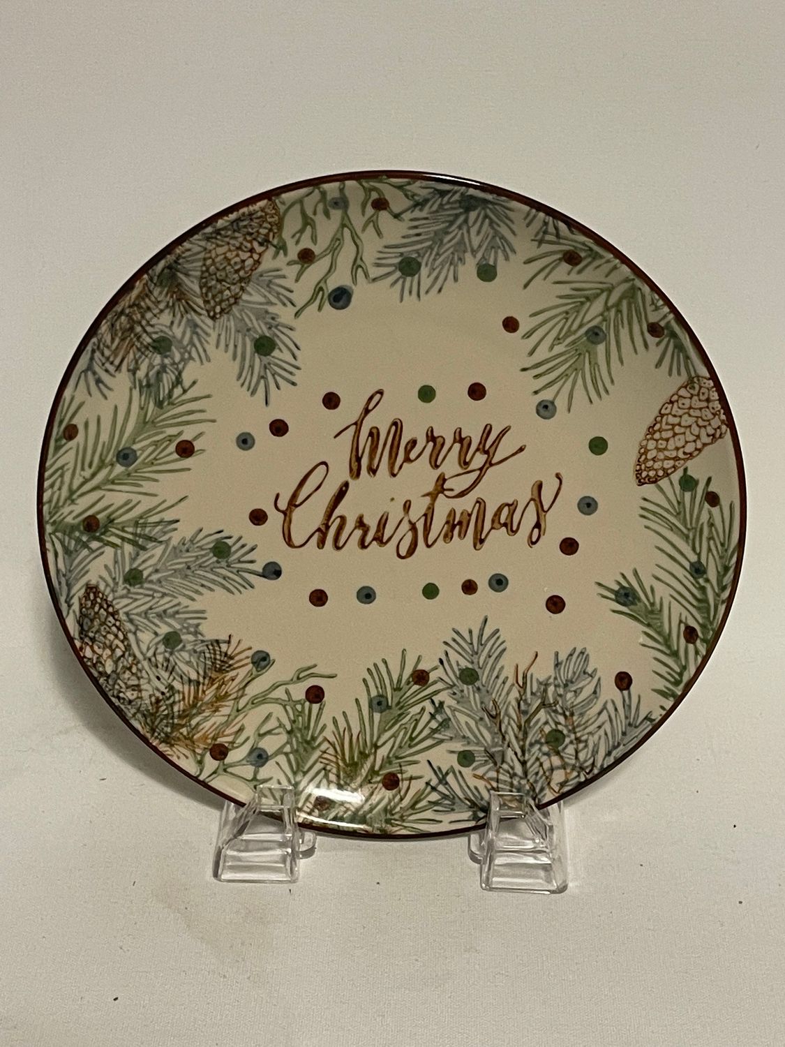MERRY CHRISTMAS PINECONE SALAD PLATE 8"