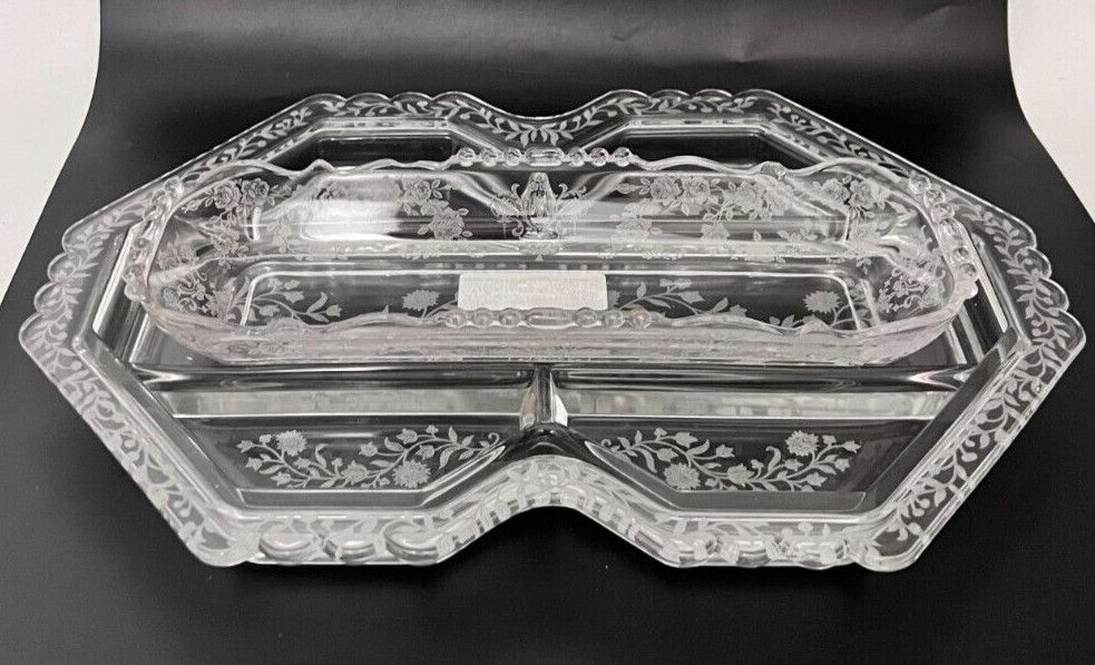 CHINTZ ETCHED RELISH AND PICKLE DISH