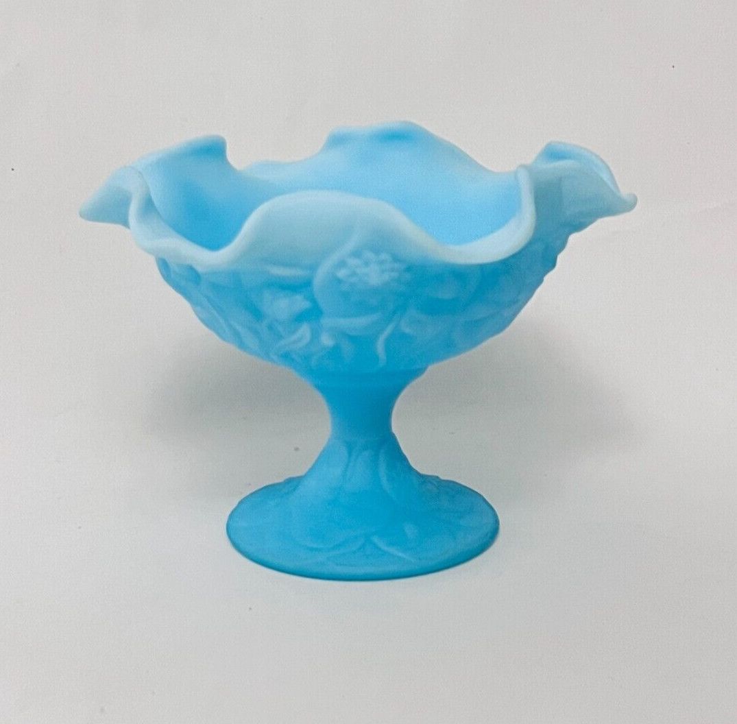 BLUE SATIN GLASS COMPOTE 5.5"