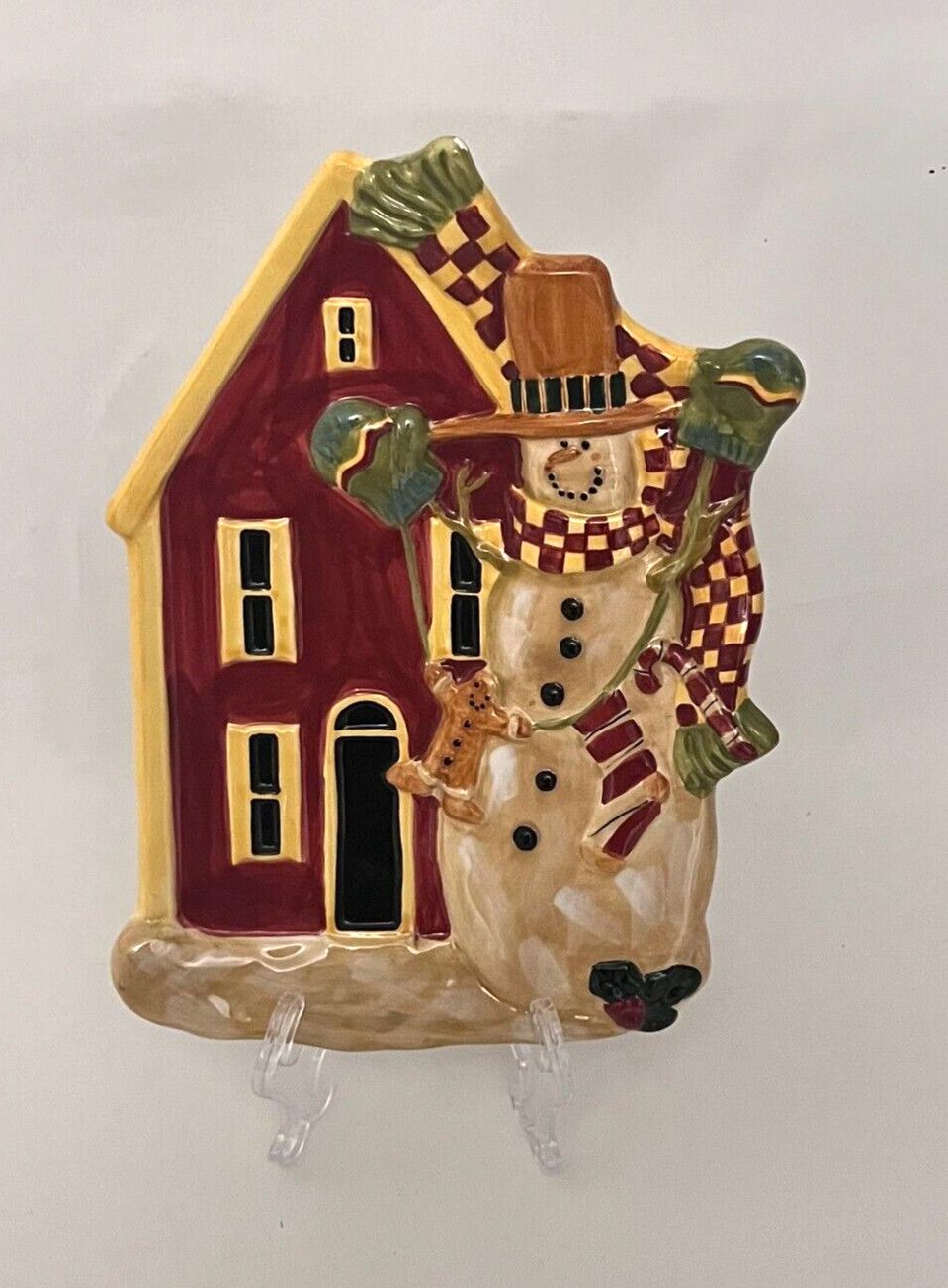 FOLK SNOWMAN OPEN CANDY DISH 9.5"
