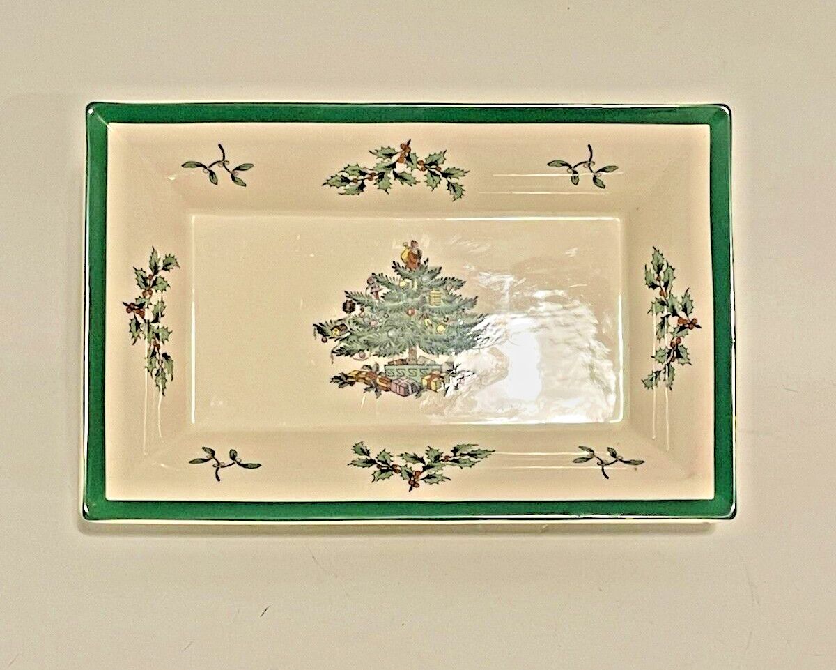 CHRISTMAS TREE GREEN TRIM TRAY 8 1/2"
