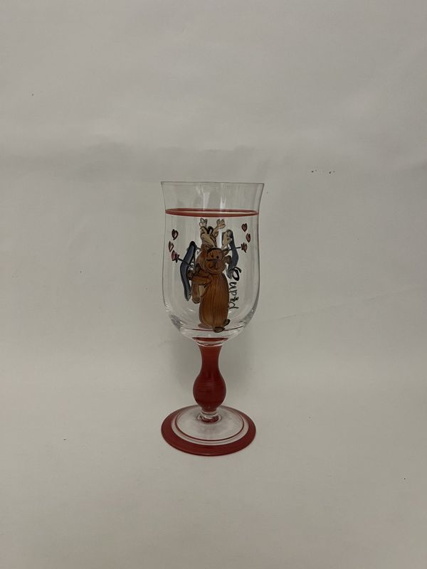 SANTA&#39;S REINDEER WINE/WATER GOBLET GLASS 7 3/4&quot;  CUPID