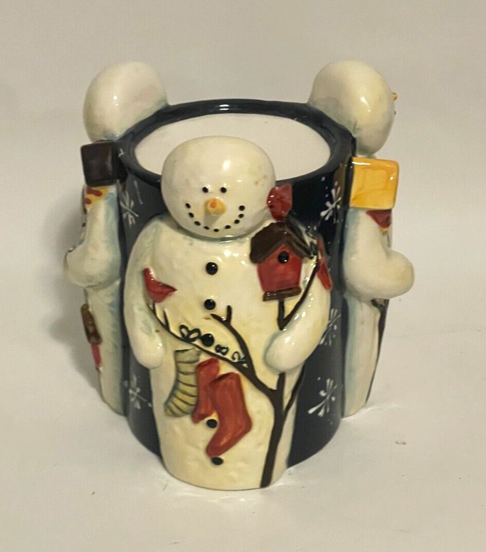TWILIGHT SNOWMAN CANDLE HOLDER 6"