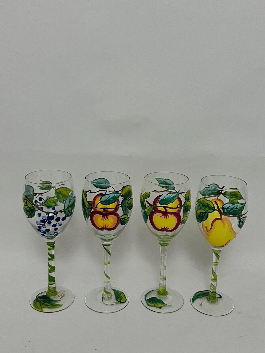 WINE GLASES HAND PAINTED WITH FRUIT SET 8 3/4"