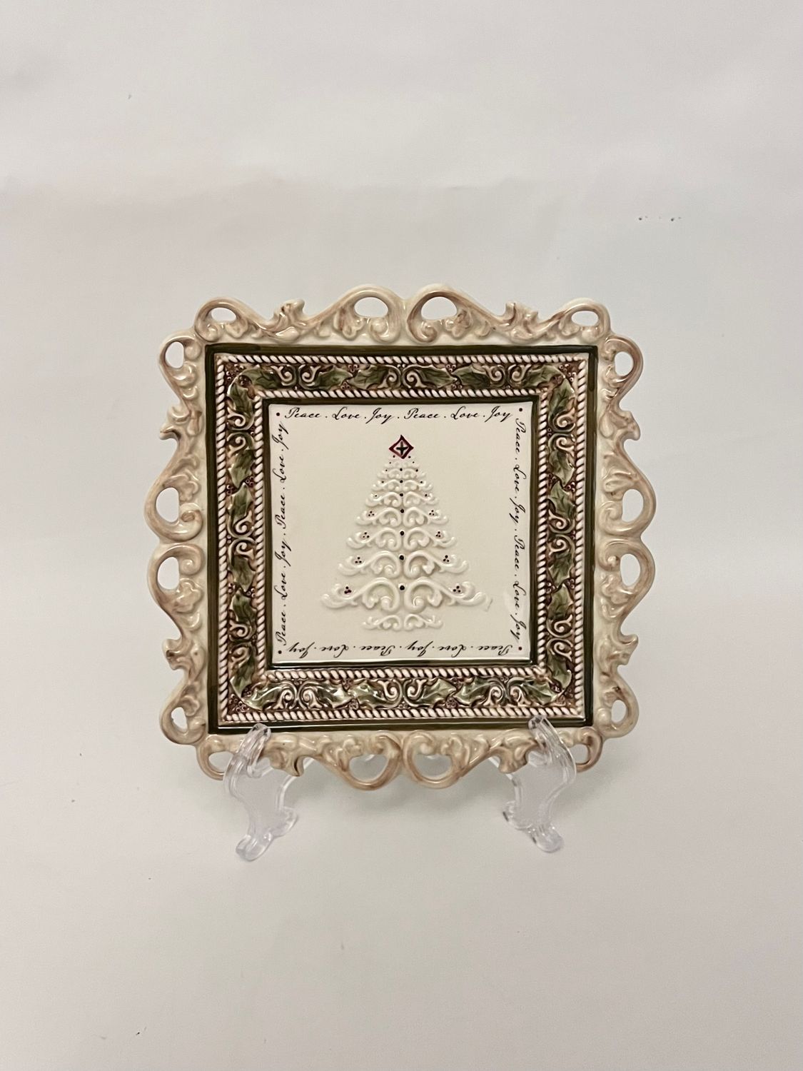 8" Square Ceramic Decorative Christmas Tree Plate Tray Dish