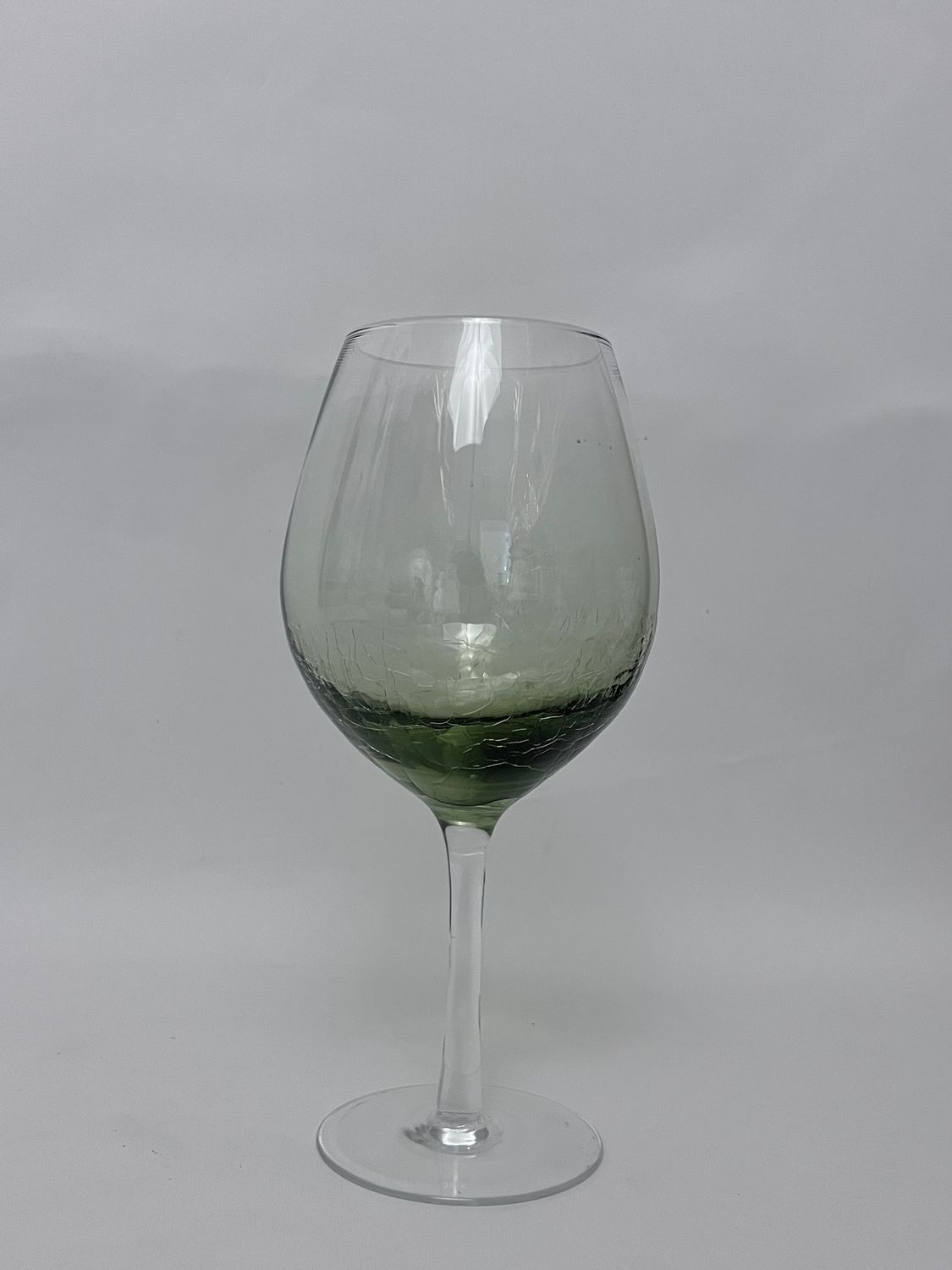 OLIVE GREEN CRACKLED RED WINE/ GOBLET 18 OZ 8 5/8"