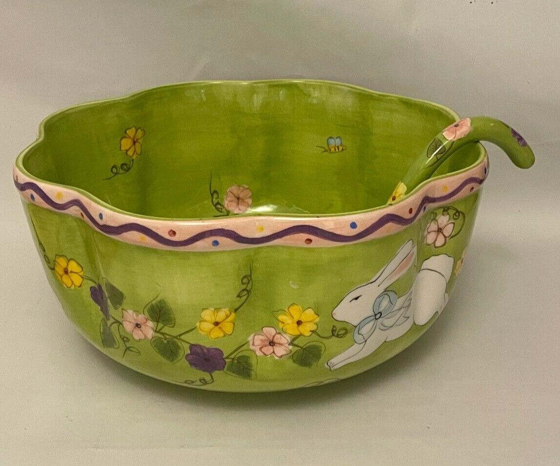 RABBIT AND FLOWERS PUNCH BOWL AND LADDLE