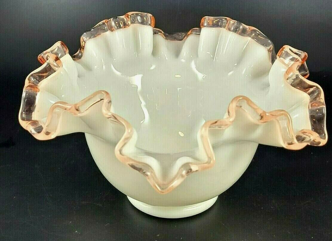 Rose Crest Glass Milk Ruffled Candy Bowl