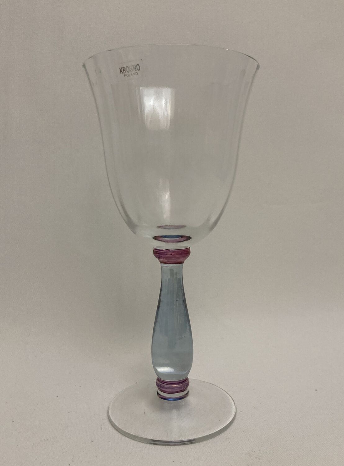 PINK/BLUE STEM FLUTED WATER GOBLET 7 3/4"