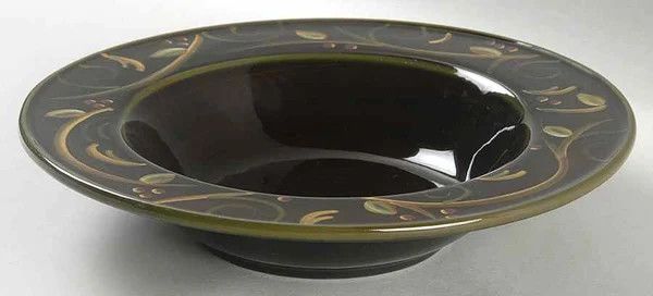 CHOCOLATE BERRIES RIM SOUP BOWL 9" BLACK CENTER