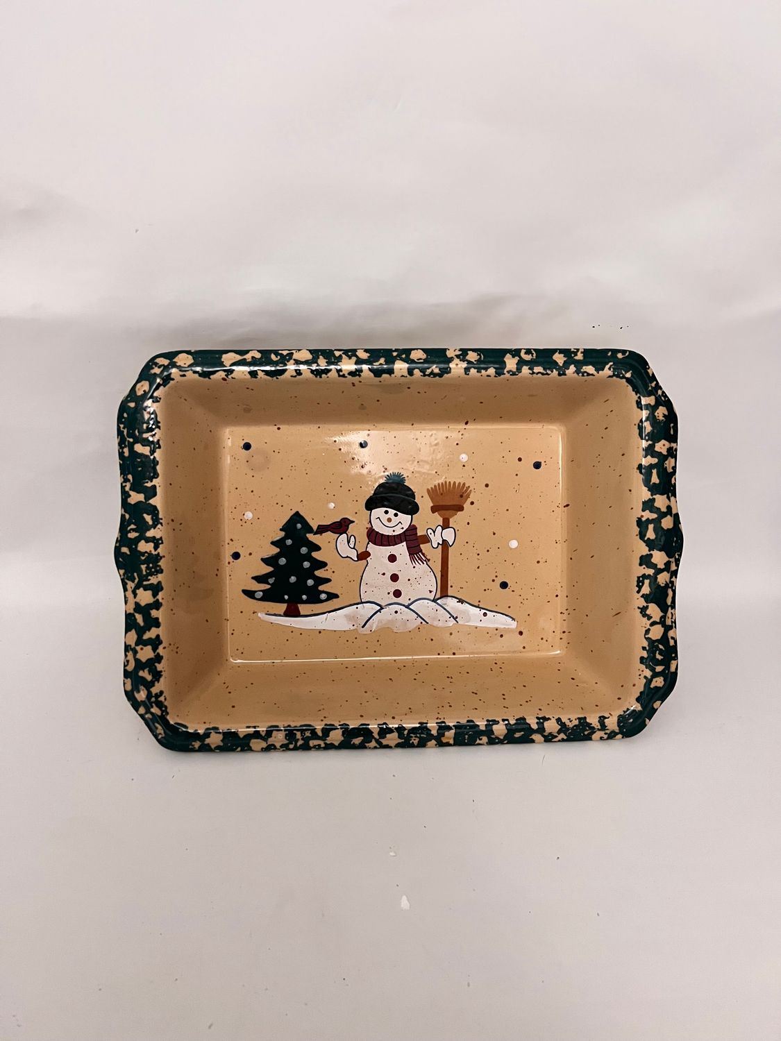 COUNTRY SNOWMAN RECTANGULAR BAKER 13 3/4"