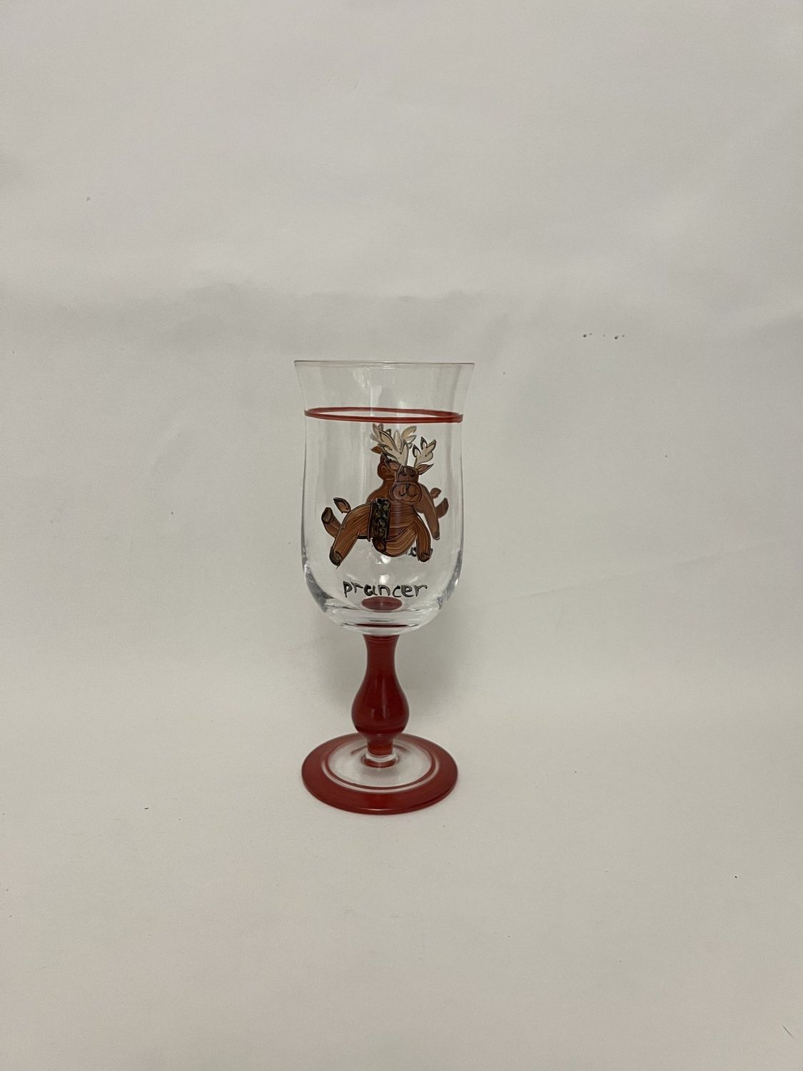 SANTA&#39;S REINDEER WINE/GOBLET GLASS 7 3/4&quot; PRANCER