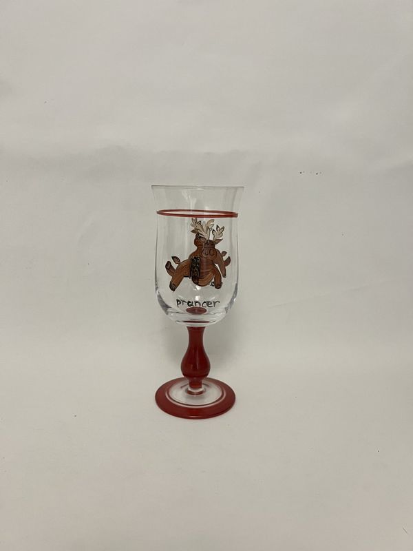 SANTA&#39;S REINDEER WINE/GOBLET GLASS 7 3/4&quot; PRANCER