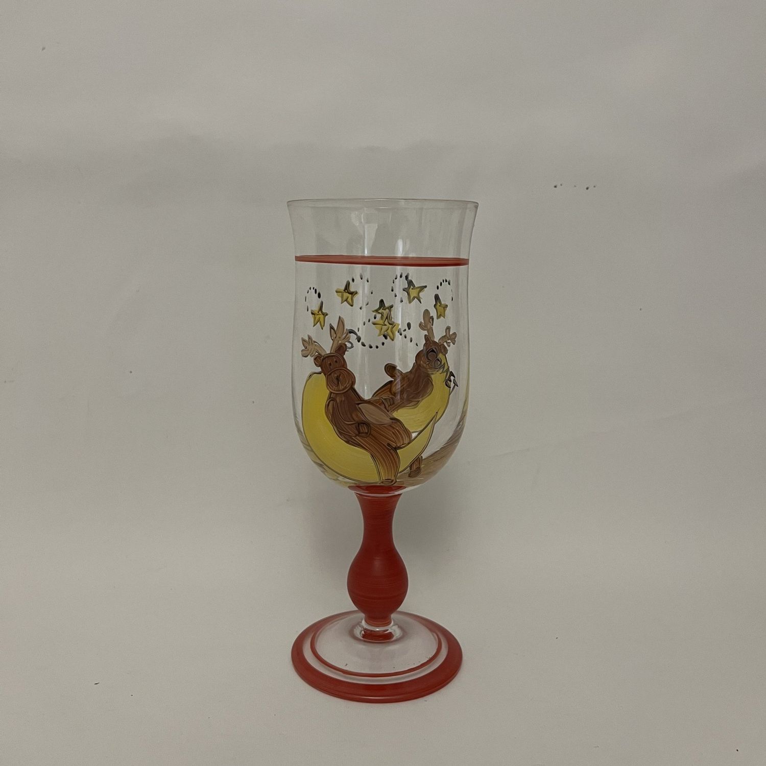SANTA&#39;S REINDEER WINE/GOBLET GLASS  7 3/4&quot; COMET