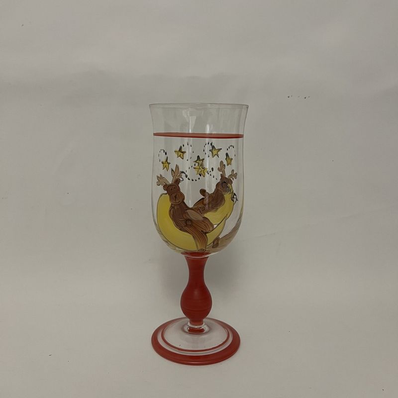 SANTA&#39;S REINDEER WINE/GOBLET GLASS  7 3/4&quot; COMET