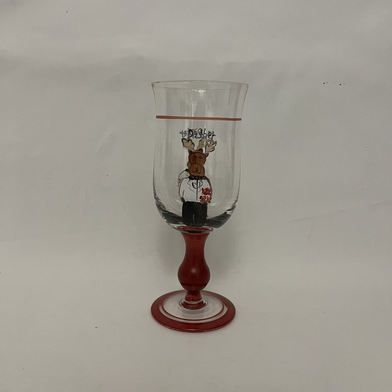 SANTA&#39;S REINDEER WINE GLASS 7 3/4&quot; DASHER