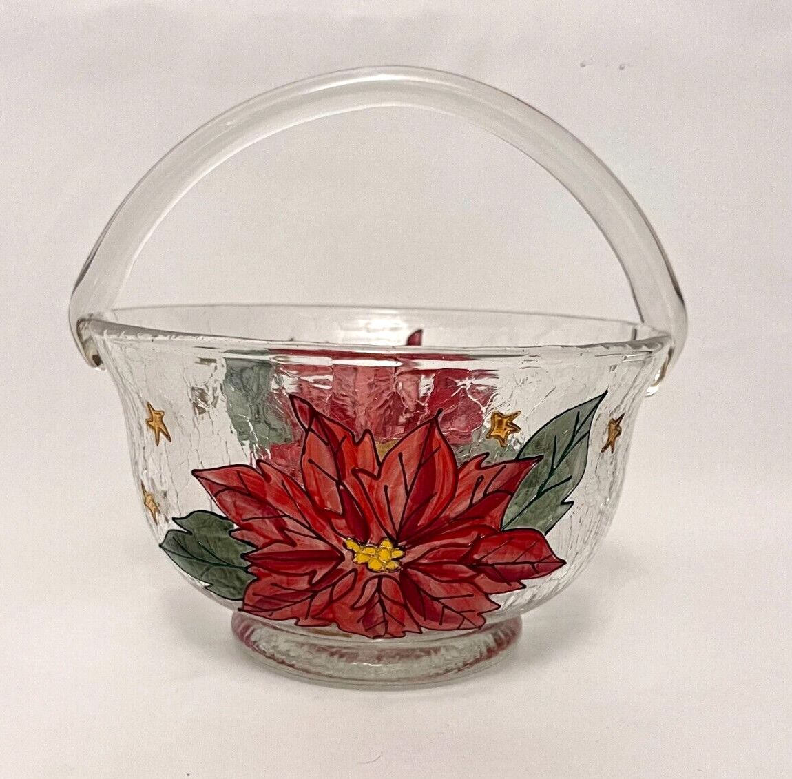 CRACKLE POINSETTIA BASKET 8"