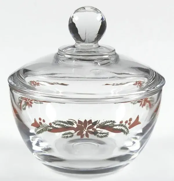 POINSETTIA &amp; RIBBON SUGAR BOWL GLASS