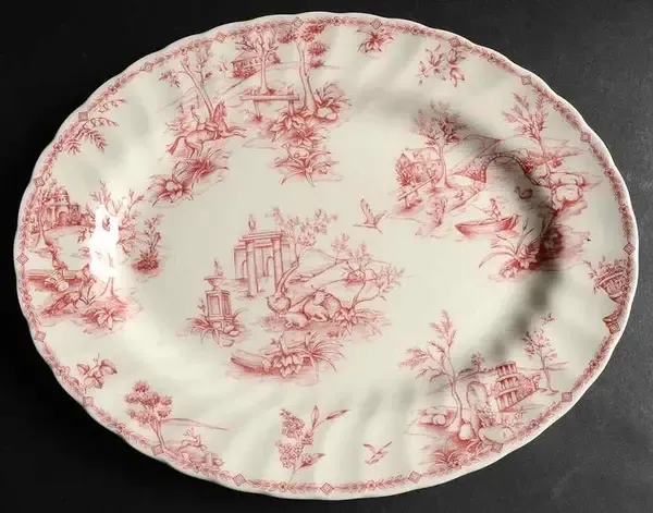 CHELSEA TOILE PINK OVAL PLATTER 12"
