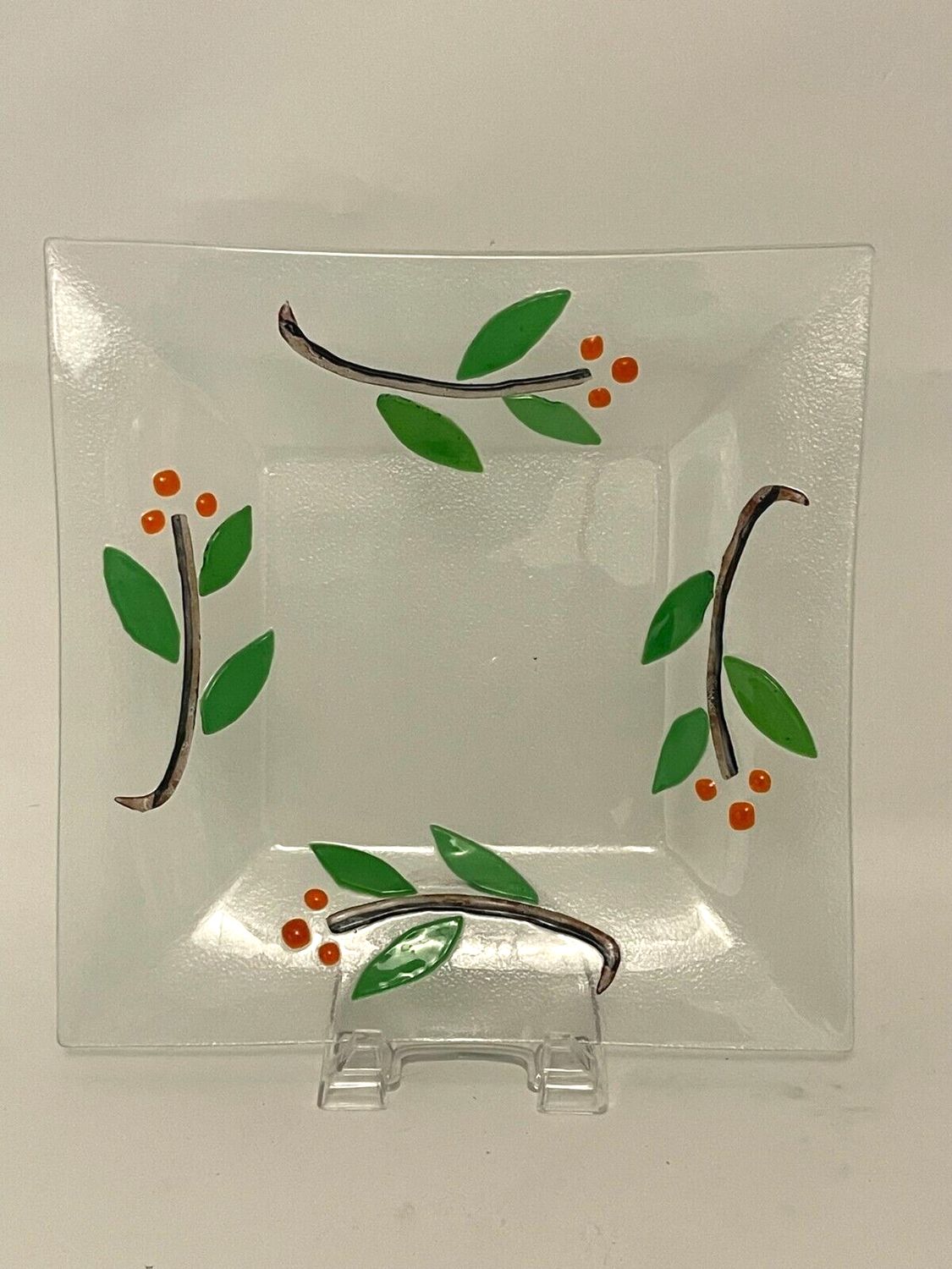 FUSED ART GLASS POINSETTIA SQUARE TRAY 11.5"