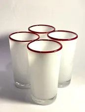 HANDBLOWN WHITE W/ RED RIM TUMBLER 6.5"
