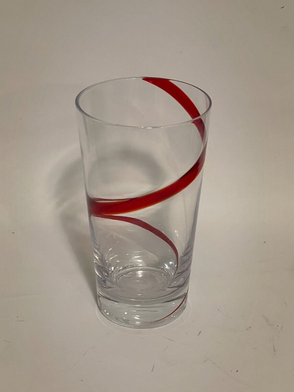SWIRLINE RED HIGHBALL GLASS  6 1/4'