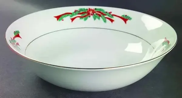 POINSETTIA &amp; RIBBONS ROUND VEGETABLE 9 1/2"