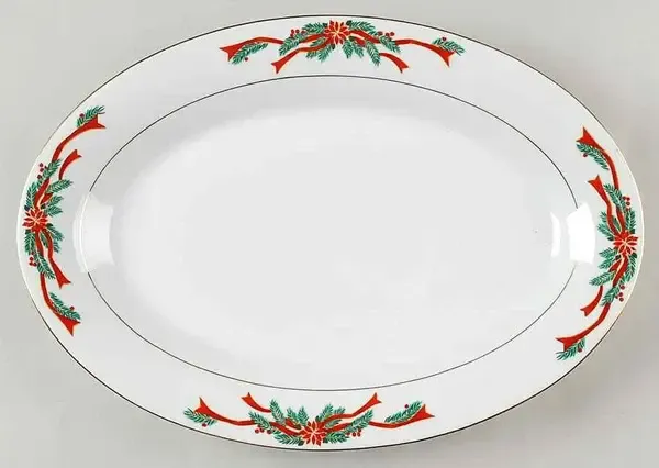 POINSETTIA &amp; RIBBONS PLATTER 14 1/8"