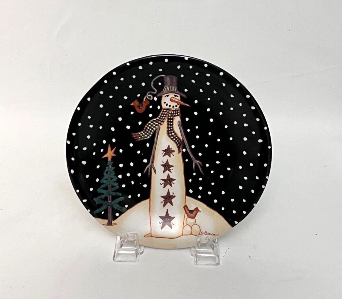 MIDNIGHT SNOWMAN DESSERT PLATE 8"