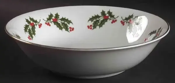CHRISTMAS HOLLY VEGETABLE BOWL ROUND 9"