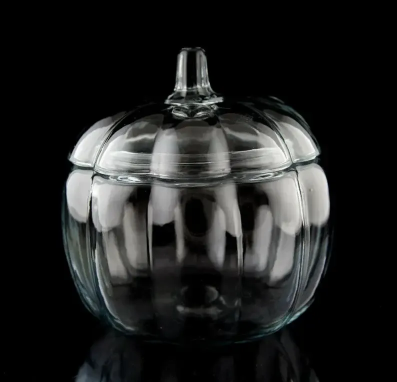 GLASS PUMPKIN JAR CLEAR 8"