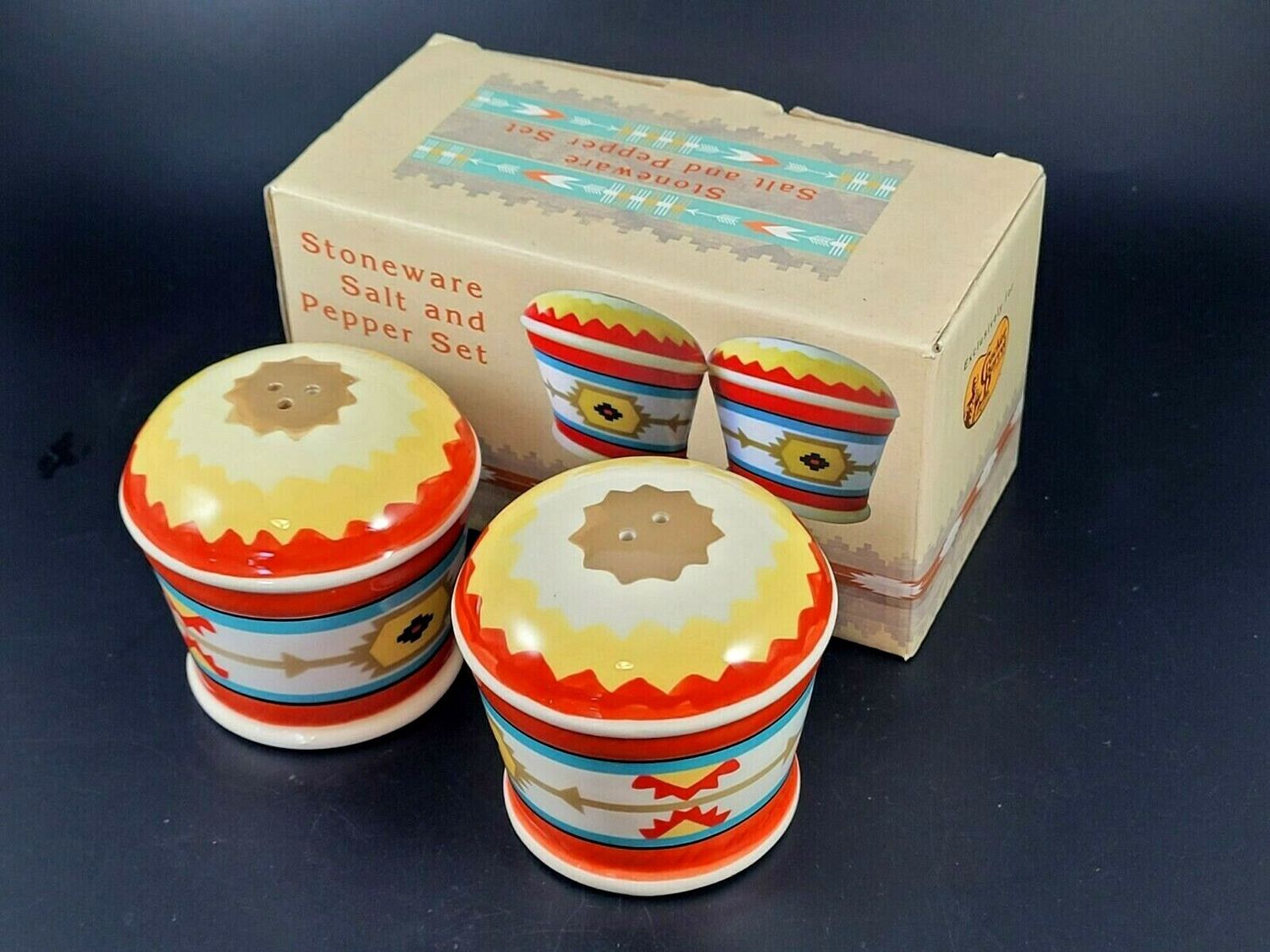 SOUTHWEST DESIGN STONEWARE SALT AND PEPPER SET
