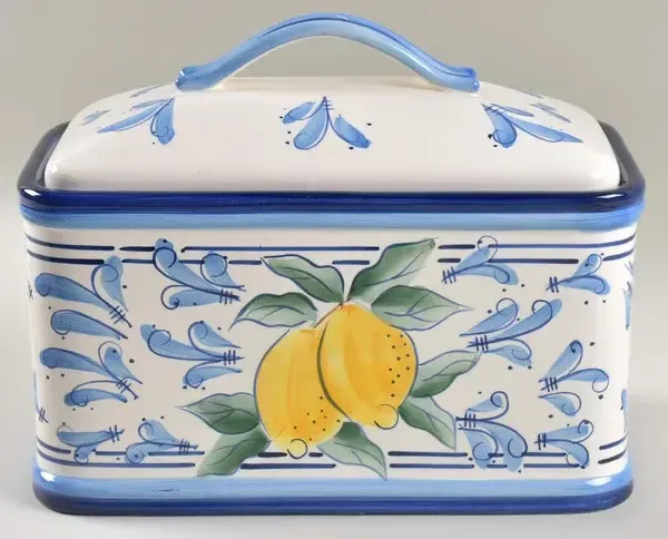 LEMON BLUE FLOWER ACCENT BREAD BOX