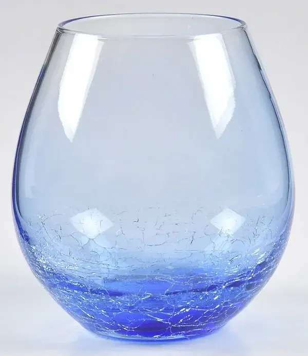 CRACKLE BLUE STEMLESS WINE 4 3/8&quot;