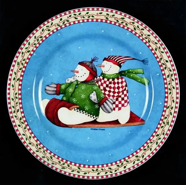 JOLLY SNOWMAN SALAD PLATE-SLED 8 1/4'