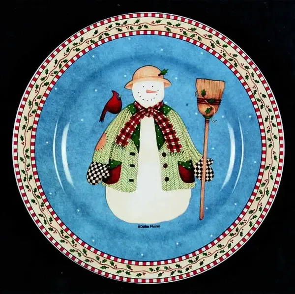 JOLLY SNOWMAN SALAD PLATE-BROOM 8 1/4'
