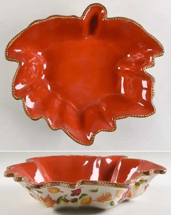 HARVEST EMBOSSED LEAF BOWL 15"