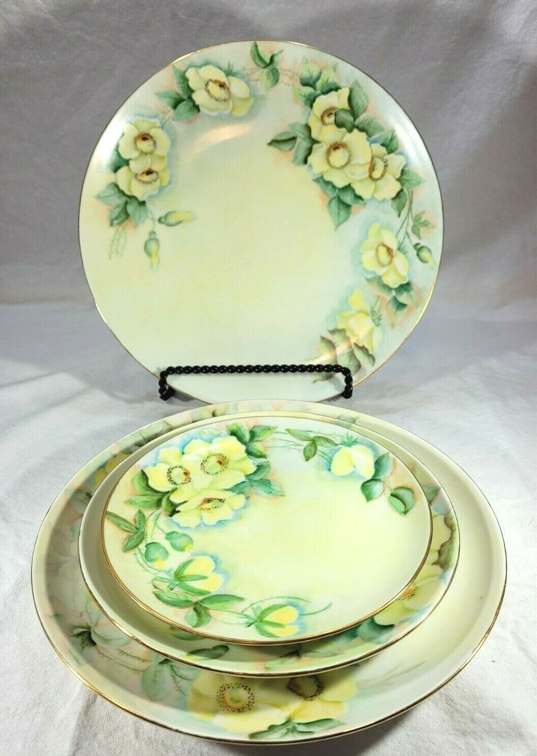 YELLOW FLORAL HANDPAINTED PLATE SET