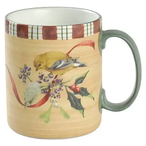 WINTER GREETINGS TARTAN MUG GOLDFINCH