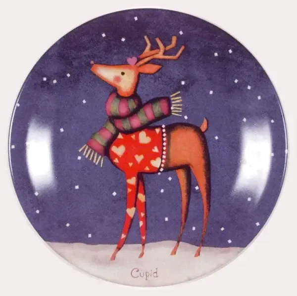REINDEER SALAD PLATE  7 7/8" CUPID