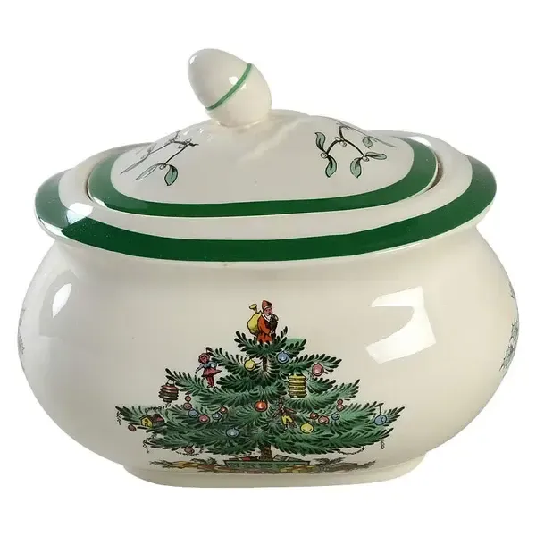 CHRISTMA TREE GREEN TRIM SUGAR BOWL