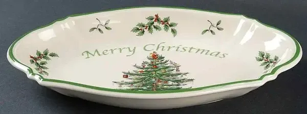 CHRISTMAS TREE GREEN TRIM CANDY DISH