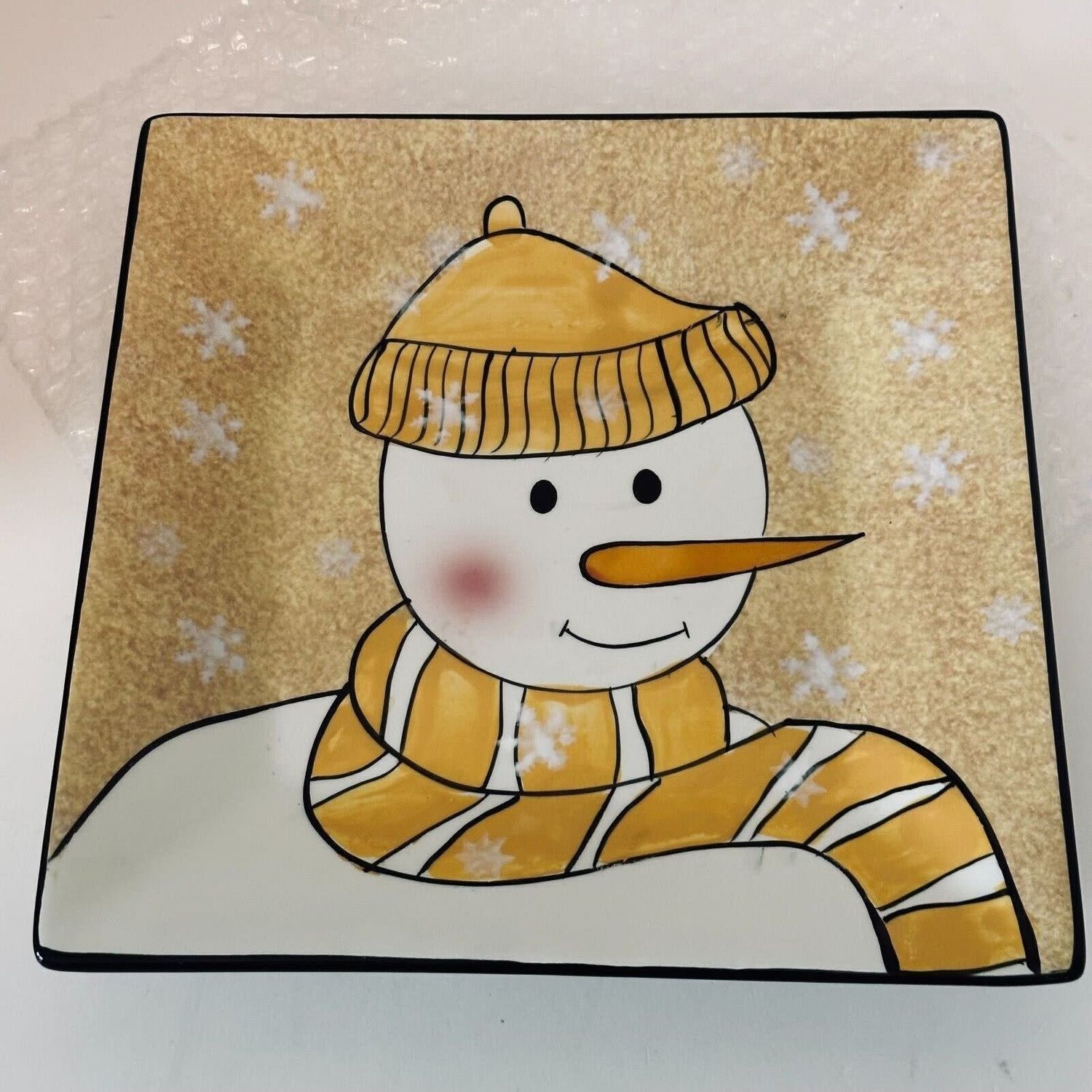 SNOWMAN SMILES SALAD PLATE 8 " YELLOW