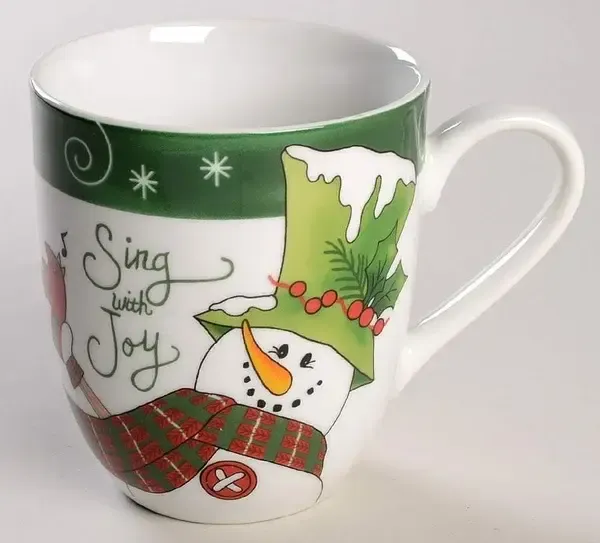 HOLLY HAT SNOWMAN MUG 3 7/8'