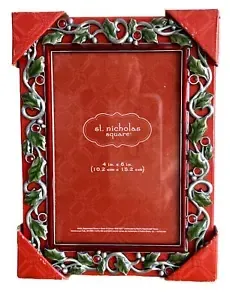 PEWTER HOLLY BERRIES  4 " X 6" PHOTO FRAME 7 3/4"