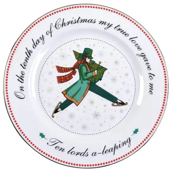 TWELVE DAYS OF CHRISTMAS SALAD PLATE-TENTH DAY 8 1/8"