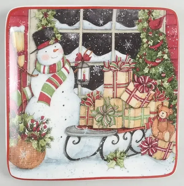 SNOWMAN'S SLEIGH SALAD PLATE 8 5/8'