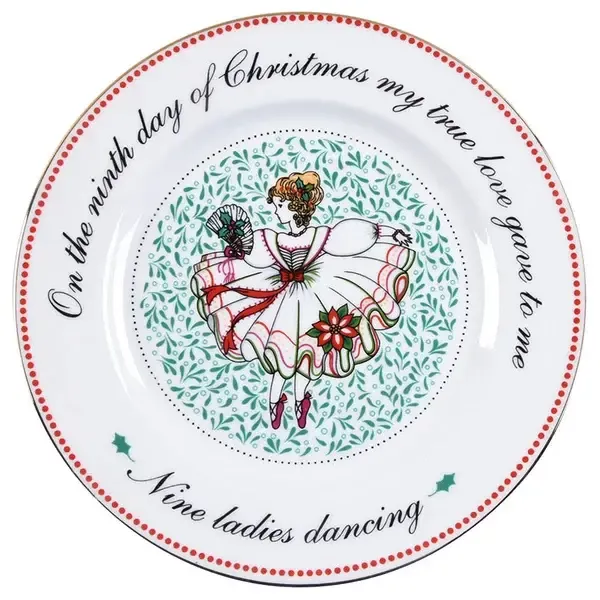 TWELVE DAYS OF CHRISTMAS SALAD PLATE-NINTH DAY 8 1/8"