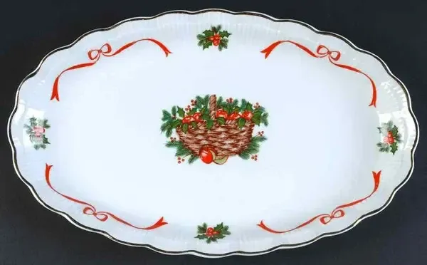HOLIDAY RIBBON RIBBED PLATTER 13"
