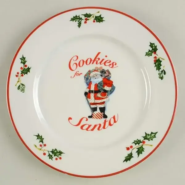 HOLIDAY CELEBRATIONS RED TRIM COOKIES FOR SANTA PLATE